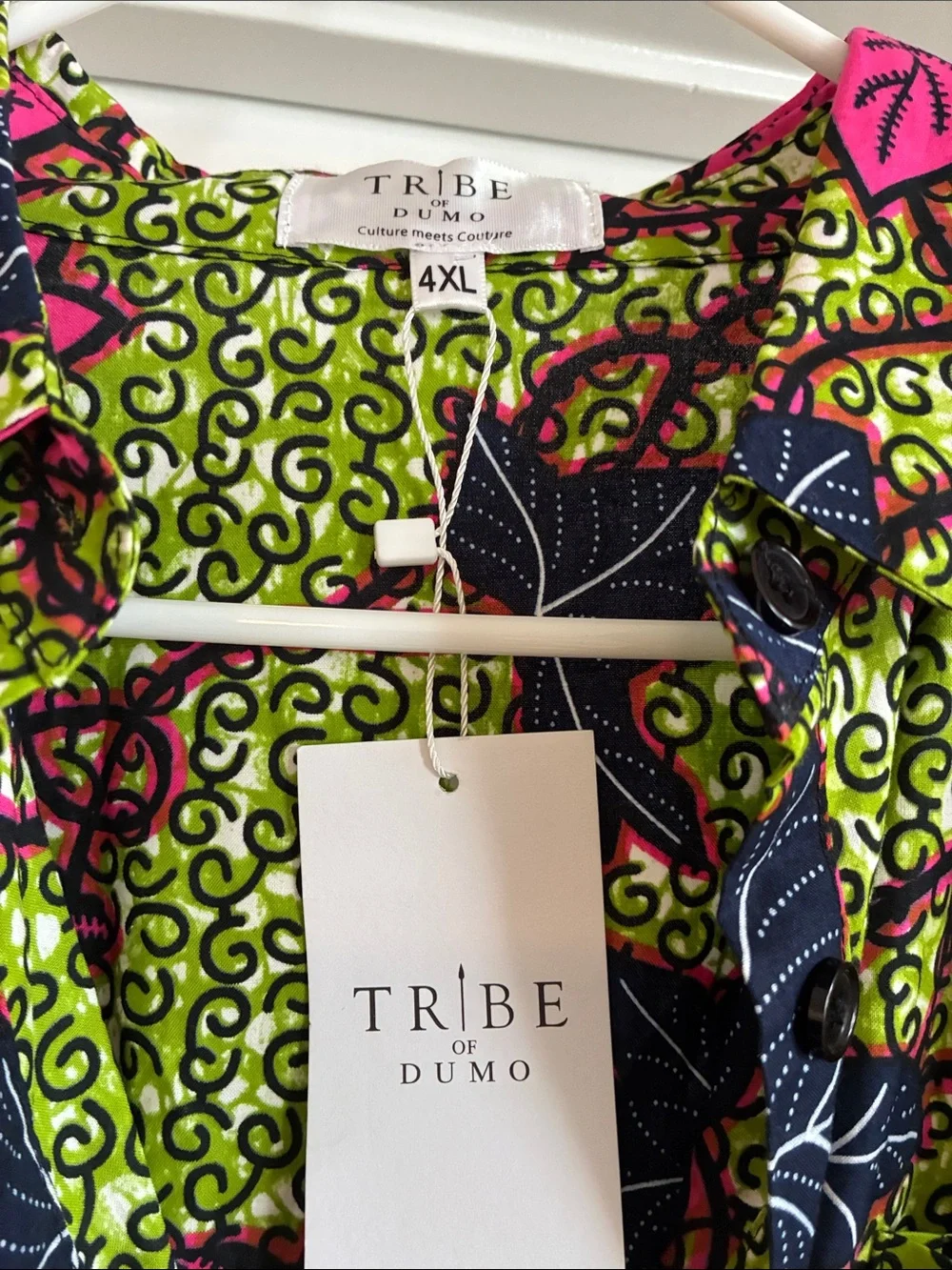Tribe of Dumo 4XL Ankara Wax Print Maxi Dress Resort V-Neck with Ruffle NWT 4X - Picture 2 of 6